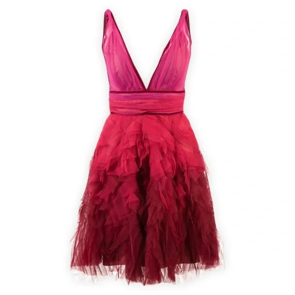 Marchesa Notte | Dresses | Marchesa Notte 695 Pink Fuschia Ombr Textured Tulle  Cocktail Dress Size | Poshmark